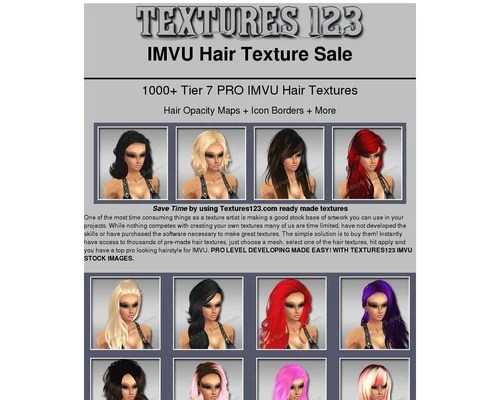 Game Texture Sales :1200 Hair textures pricing